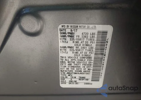 2018 Nissan Rogue Sv from USA, damaged, VIN JN8AT2MV9JW301981